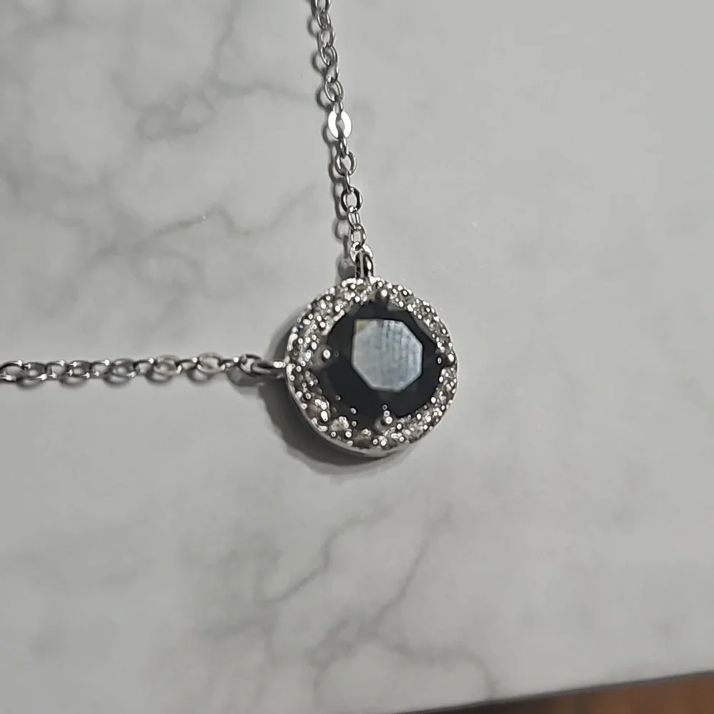 Black Moissanite Diamond 6.5 mm Pendant and Chain Necklace 925 SS CERTIFIED NEW